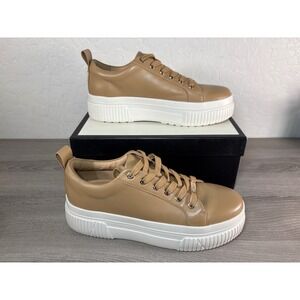 J/Slides NYC West Nude Leather Platform Sneakers Womens 10 Low Top Chunky Sole